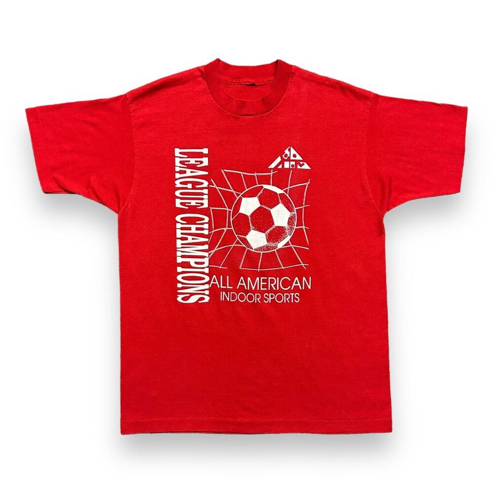Vintage 90s Soccer Shirt Champion All American Sports Graphic Tee Faded Red